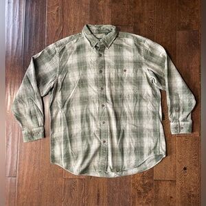 ORVIS Button Down Long Sleeve Shirt Mens XL  Plaid Military Green 100% Cotton